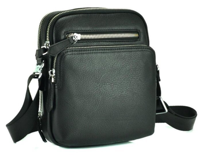 Черный кожаный мессенджер Tiding Bag M2605-1A