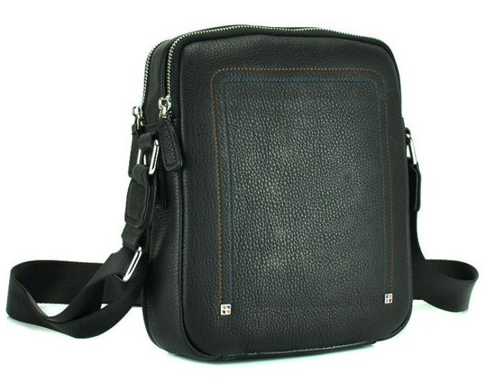 Черный кожаный мессенджер Tiding Bag NA50-5202A