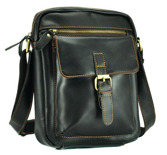 Черный кожаный мессенджер Tiding Bag NM15-1783A-1